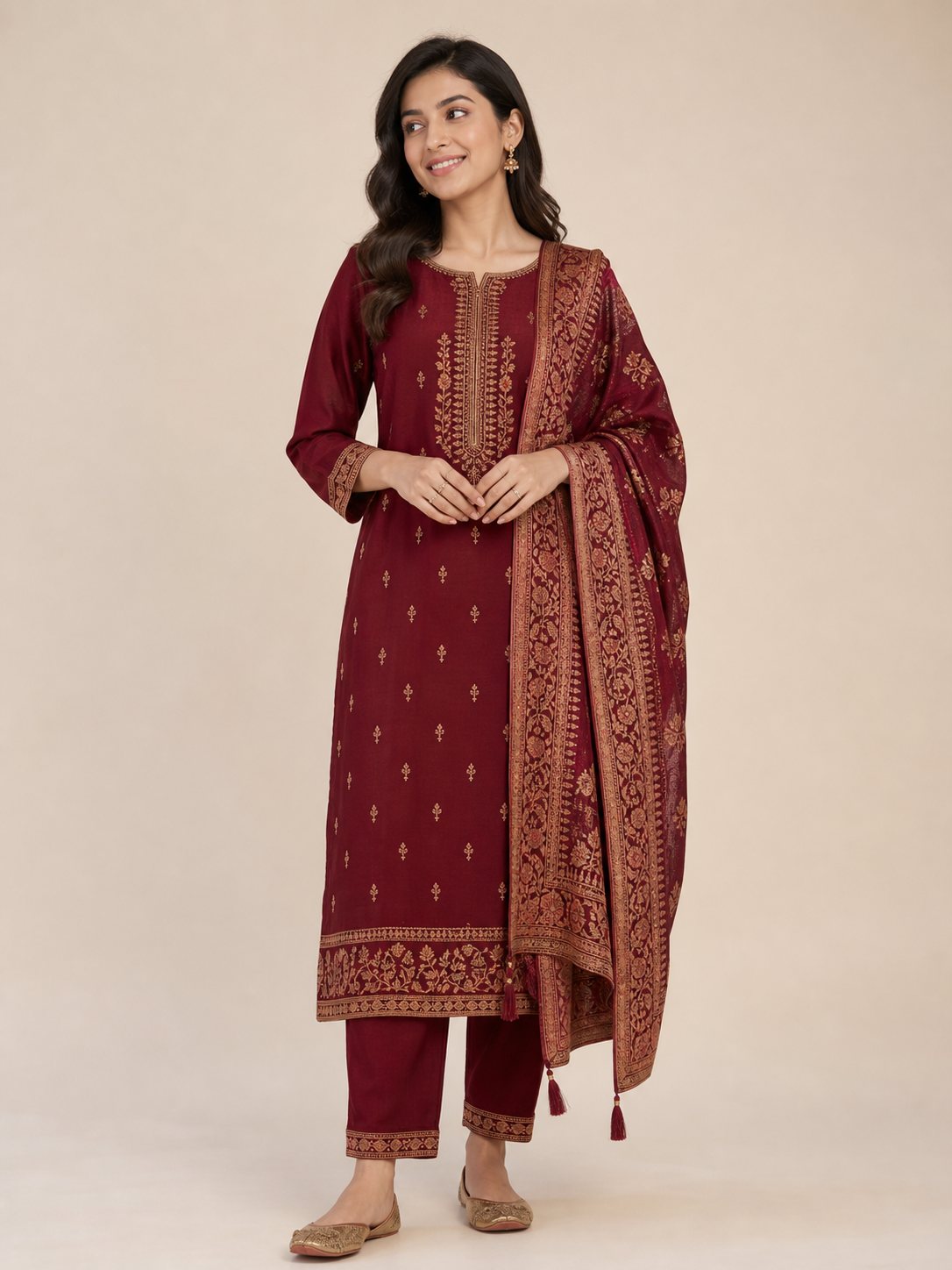 SAMPLE – Meher Maroon Embroidered Kurta Set