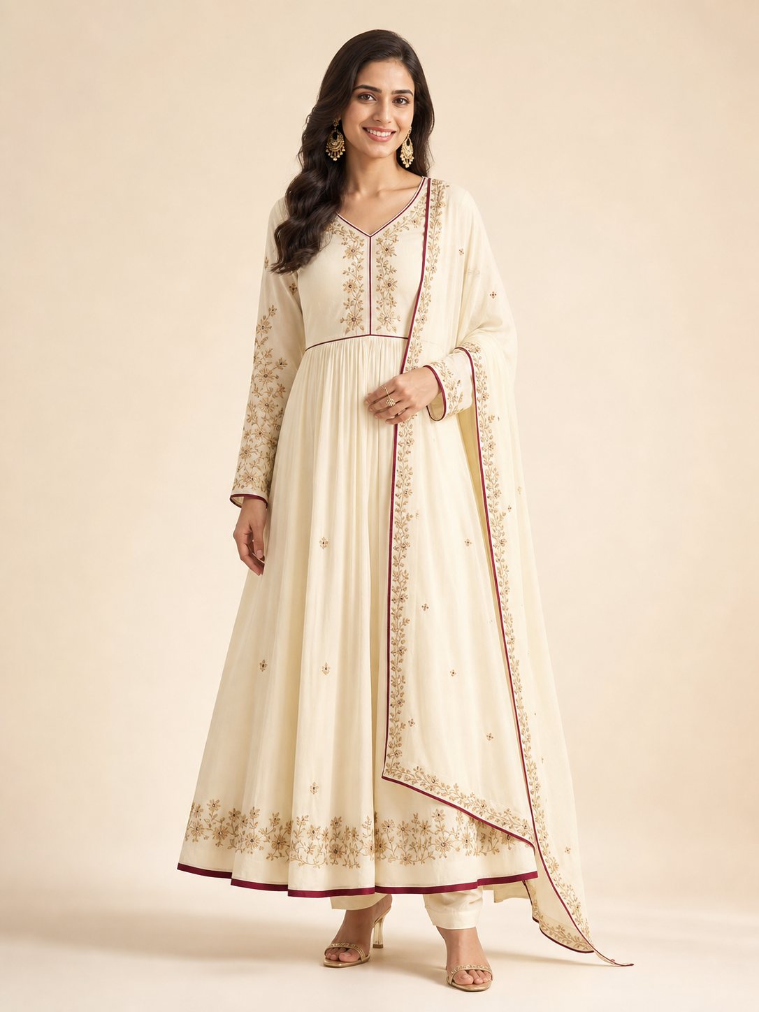 SAMPLE – Zoya Ivory Anarkali Set